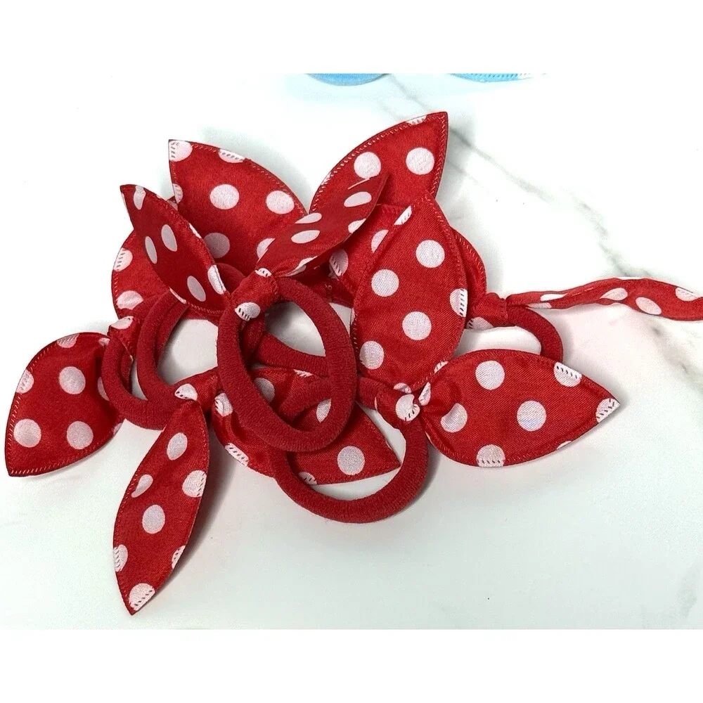 Girls Assorted Polka Dot Rabbit Ears Bow Cute Ponytail Holders Set of 30 New!